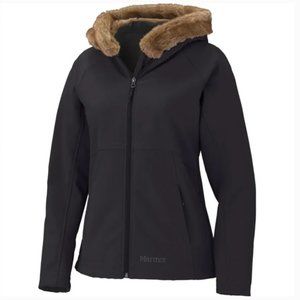 MARMOT black Furlong soft shell jacket with faux fur lined hood